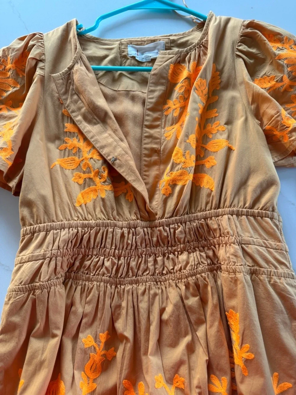 Anthropologie Women's Somerset Pleated Orange Embroidered Floral Maxi Dress XSP - Picture 4 of 16